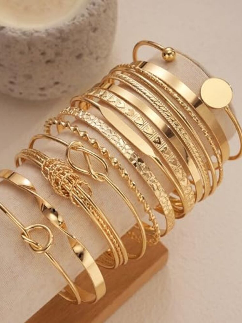 Gold Bangle Bracelets for Women, 14 Pcs Multi Layer Stackable Bangle Set, 14K